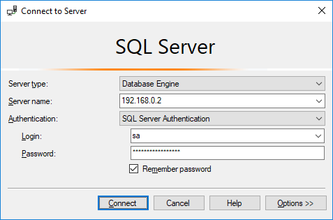 Connect to server dialog in SSMS